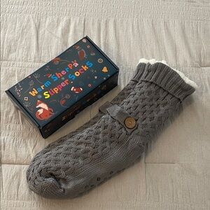 Warm Women’s Sherpa Gray Slipper Socks